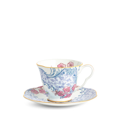 Wedgwood Butterfly Bloom Teacup and Saucer Blue and Pink