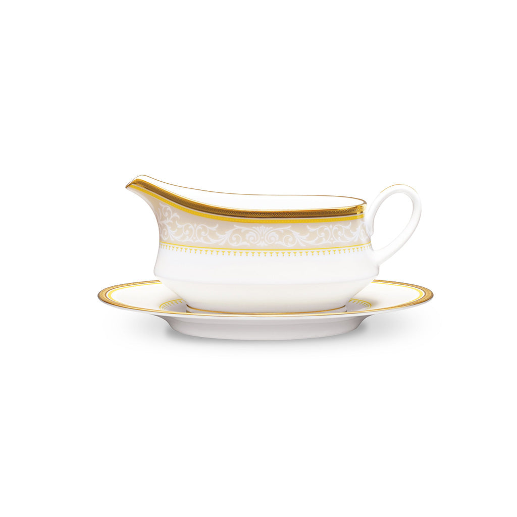 Noritake Glendonald Gold Gravy Boat with Tray