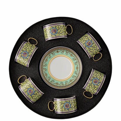 Versace Barocco Mosaic Teacup & Saucer Set of 6