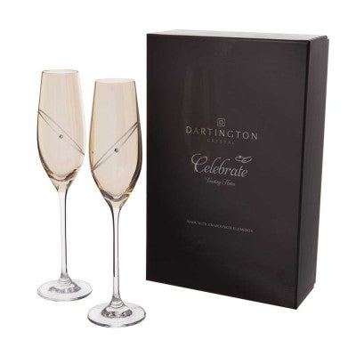 Dartington Crystal 50 Years Golden Anniversary Champagne Flute Pair