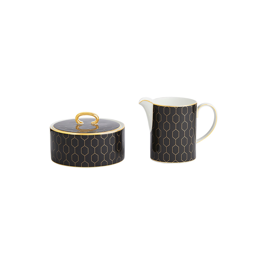 Wedgwood Gio Gold Sugar Bowl and Milk Jug Charcoal