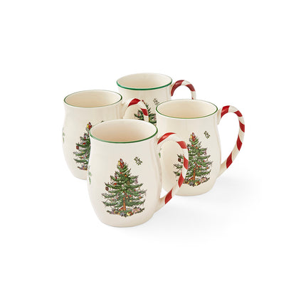 Spode Christmas Tree Mug with Peppermint Handle Set of 4