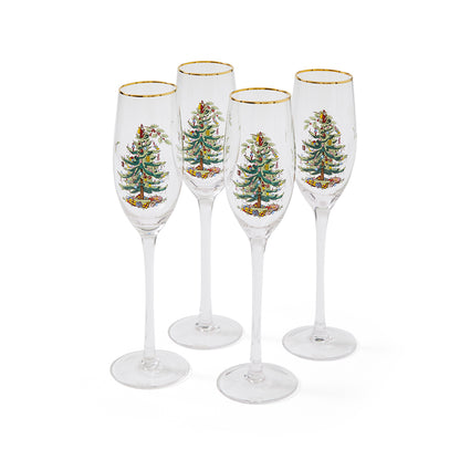 Spode Christmas Tree Champagne Flutes Set of 4