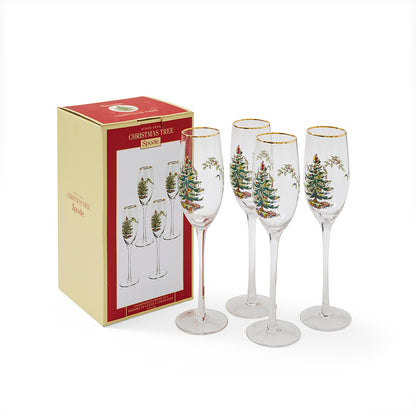 Spode Christmas Tree Champagne Flutes Set of 4