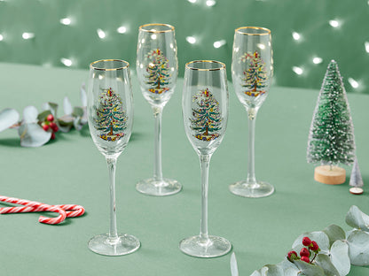 Spode Christmas Tree Champagne Flutes Set of 4