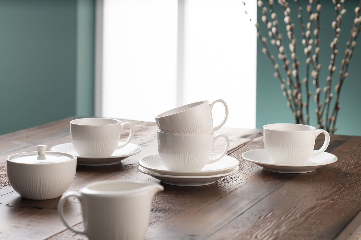 Belleek Erne Teacups & Saucers Set of 4