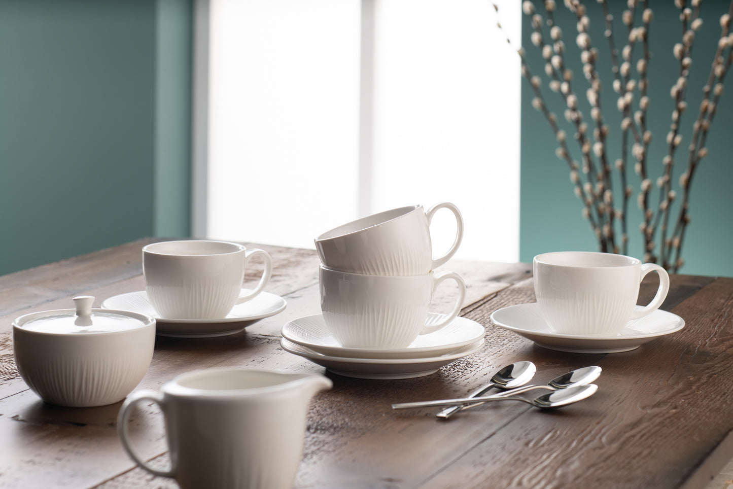 Belleek Erne Teacups & Saucers Set of 4