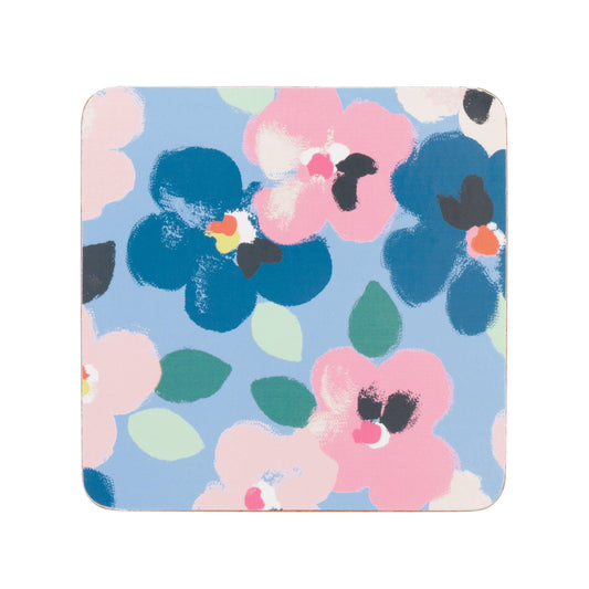 Cath Kidston Painted Pansies Blue Cork Back Coasters Set of 4