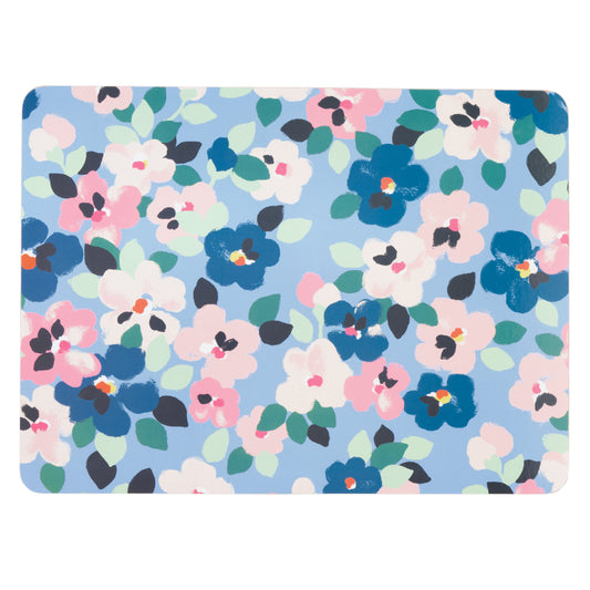 Cath Kidston Painted Pansies Blue Cork Back Placemats Set of 4