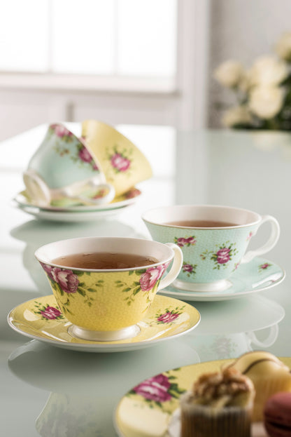 Aynsley Archive Rose Teacup and Saucer Set of 4