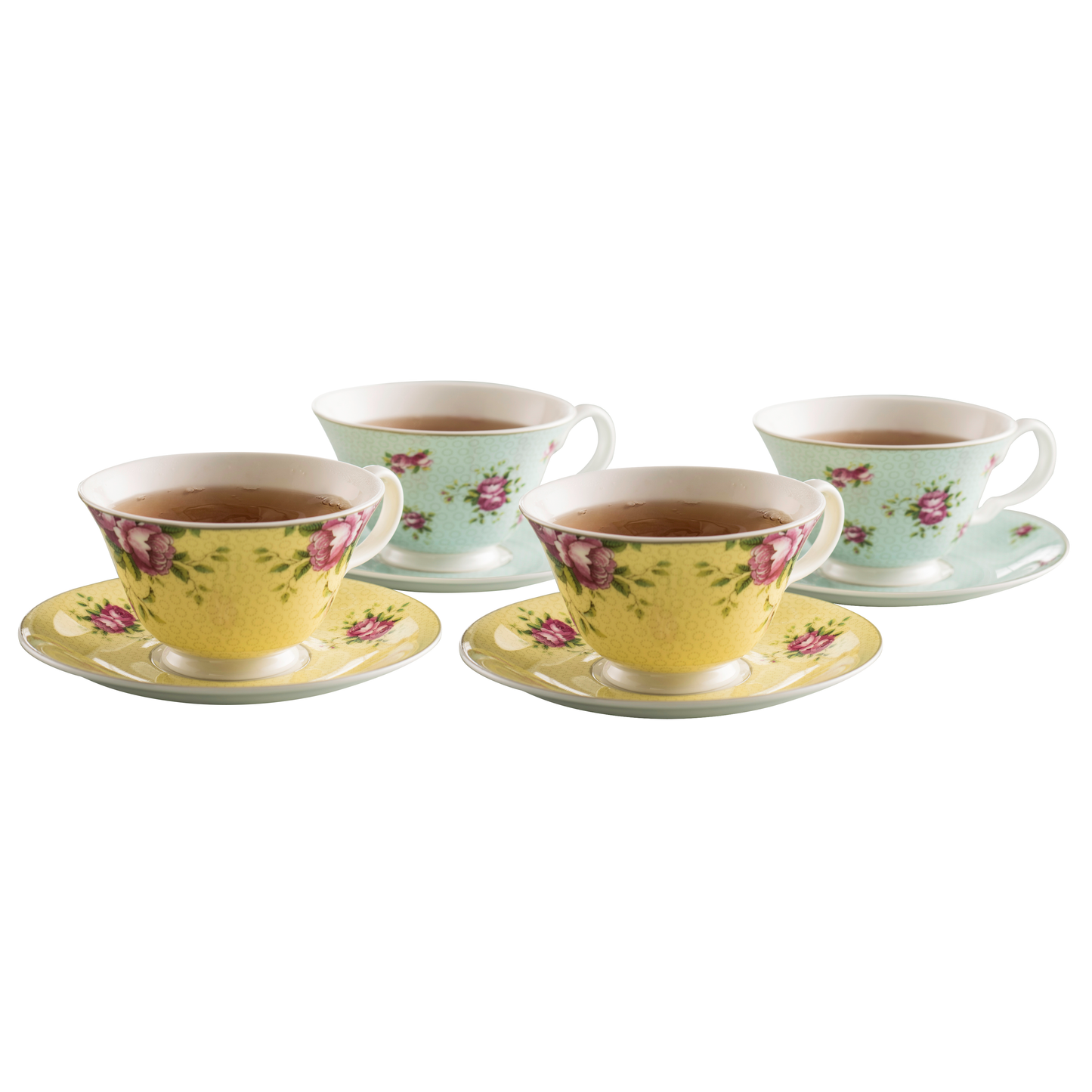 Aynsley Archive Rose Teacup and Saucer Set of 4