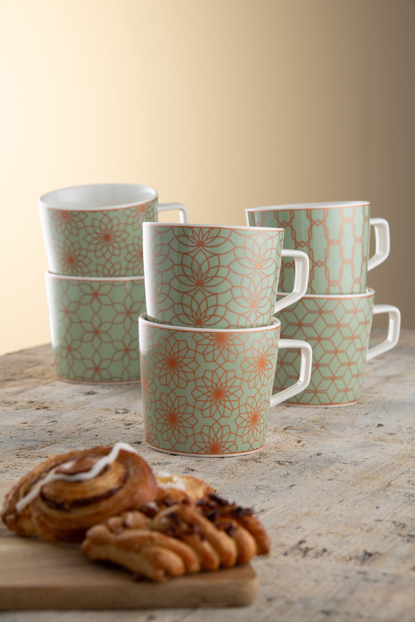 Aynsley Sage & Copper Deco Mug Set of 6