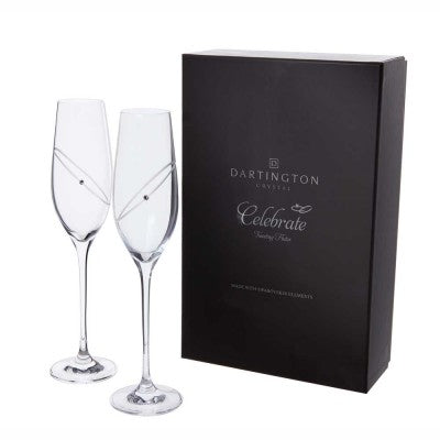 Dartington 25 Years Silver Anniversary Clear Champagne Flute Pair