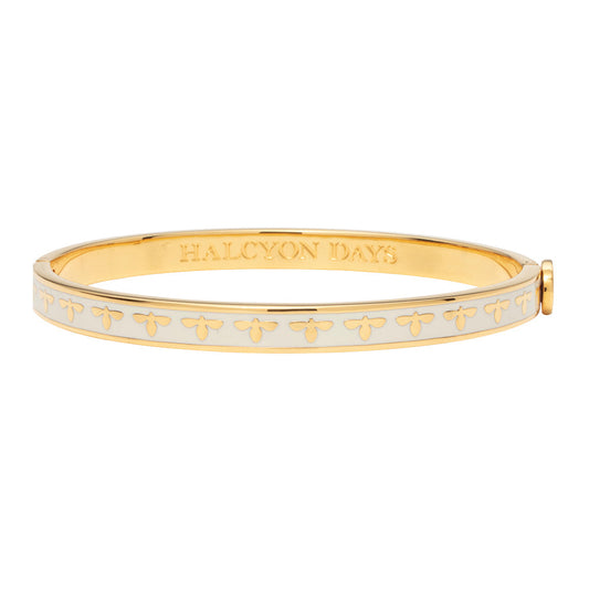 Halcyon Days Bee Cream/Gold Hinged Bangle 6mm-Goviers