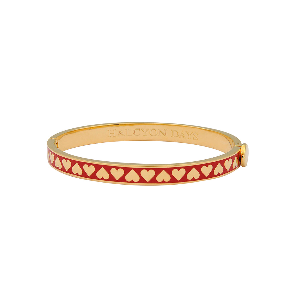 Halcyon Days Hearts Red/Gold Hinged Bangle 6mm-Goviers