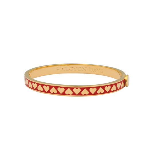 Halcyon Days Hearts Red/Gold Hinged Bangle 6mm-Goviers