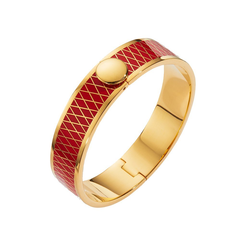 Halcyon Days Parterre Red and Gold Hinged Bangle-Jewellery-Goviers