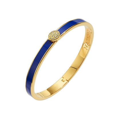 Halcyon Days Skinny Plain Pave Button Deep Cobalt Gold Hinged Bangle-Jewellery-Goviers