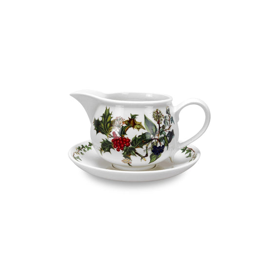 Portmeirion Holly and Ivy Gravy Boat and Stand-Goviers