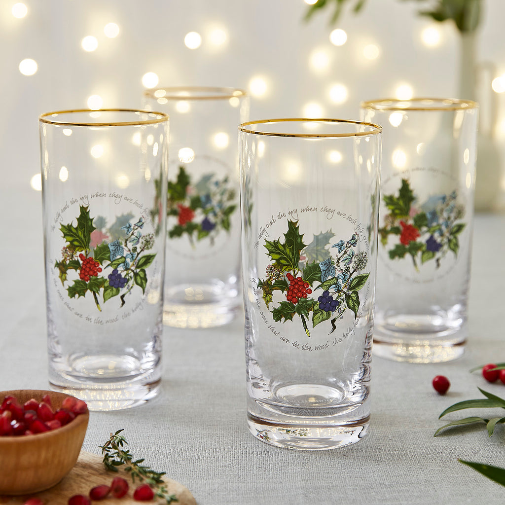 Portmeirion Holly and Ivy Hiball Glasses Set of 4-Goviers