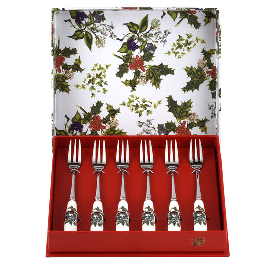 Portmeirion Holly and Ivy Set of 6 Pastry Forks-Goviers