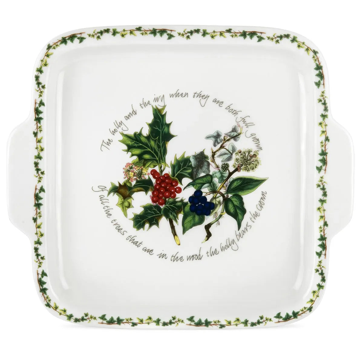 Portmeirion Holly and Ivy Square Handled Cake Plate-Goviers