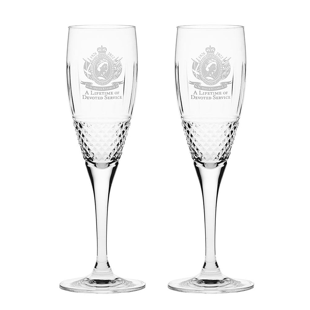 Royal Scot Crystal A Lifetime of Devoted Service Pair Champagne Flutes-Royal Commemorative-Goviers