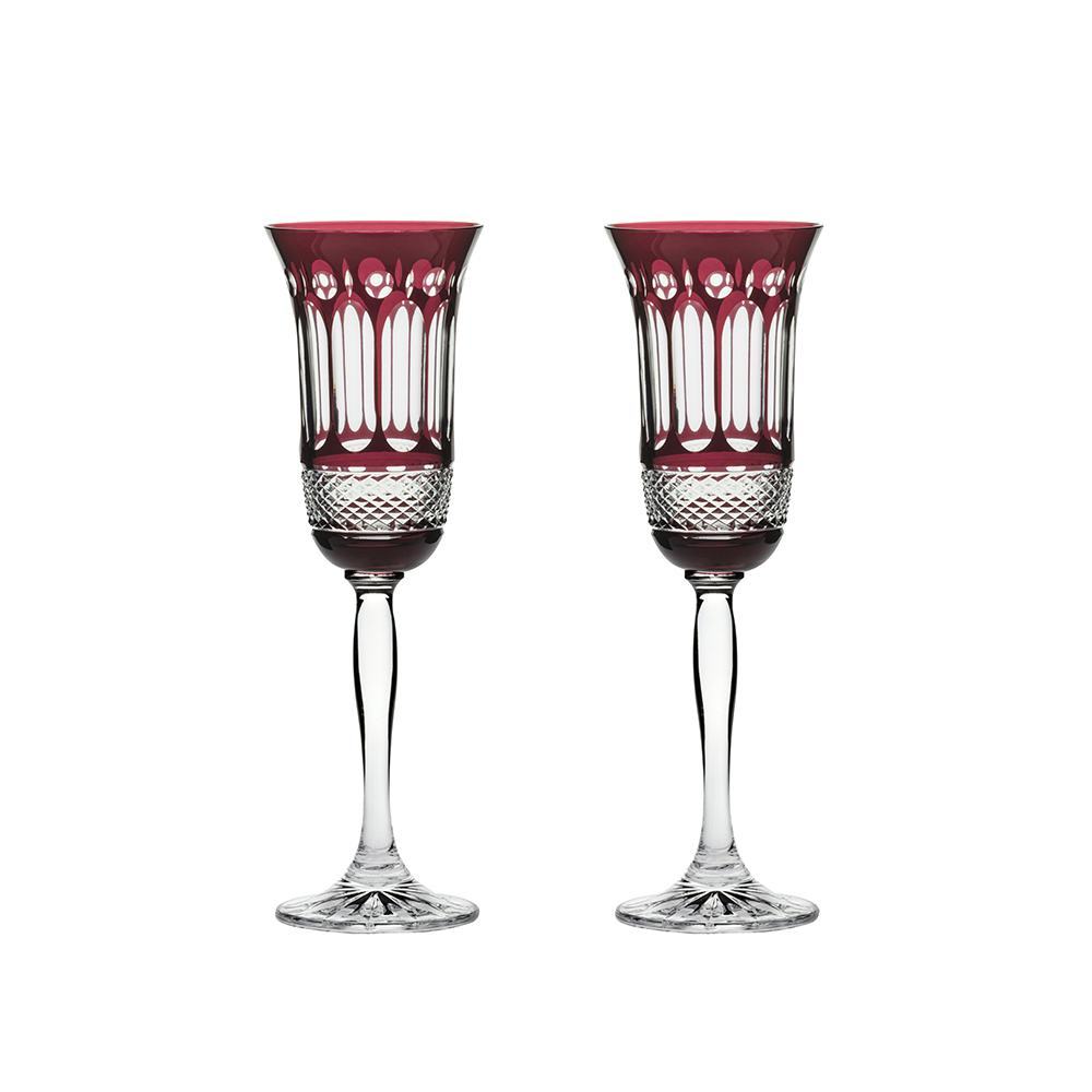 Royal Scot Crystal Belgravia Ruby Red Set of 2 Champagne Glasses-Goviers