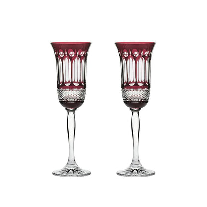 Royal Scot Crystal Belgravia Ruby Red Set of 2 Champagne Glasses-Goviers