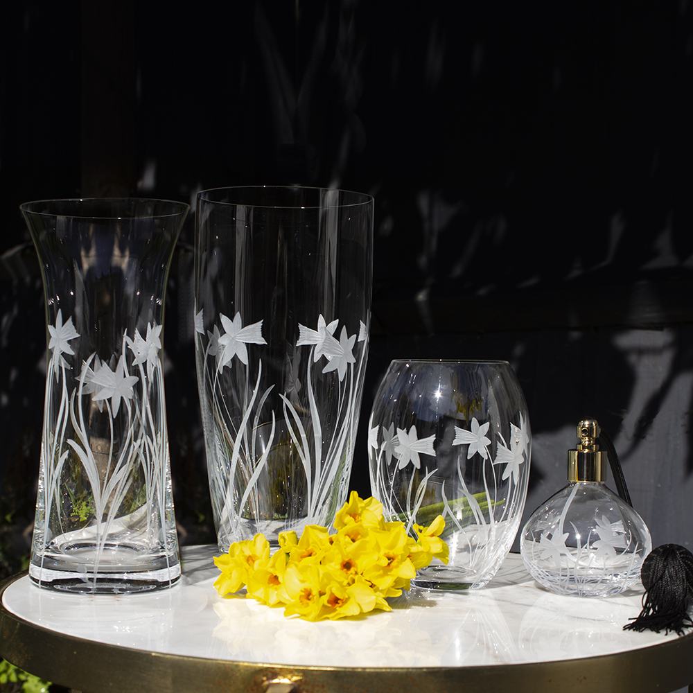 Royal Scot Crystal Daffodils Large Flared Vase 10.5"-Home & Garden > Kitchen & Dining > Tableware > Drinkware-Goviers