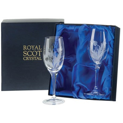 Royal Scot Crystal Flower of Scotland Set of 2 Small Wine Glasses-Goviers