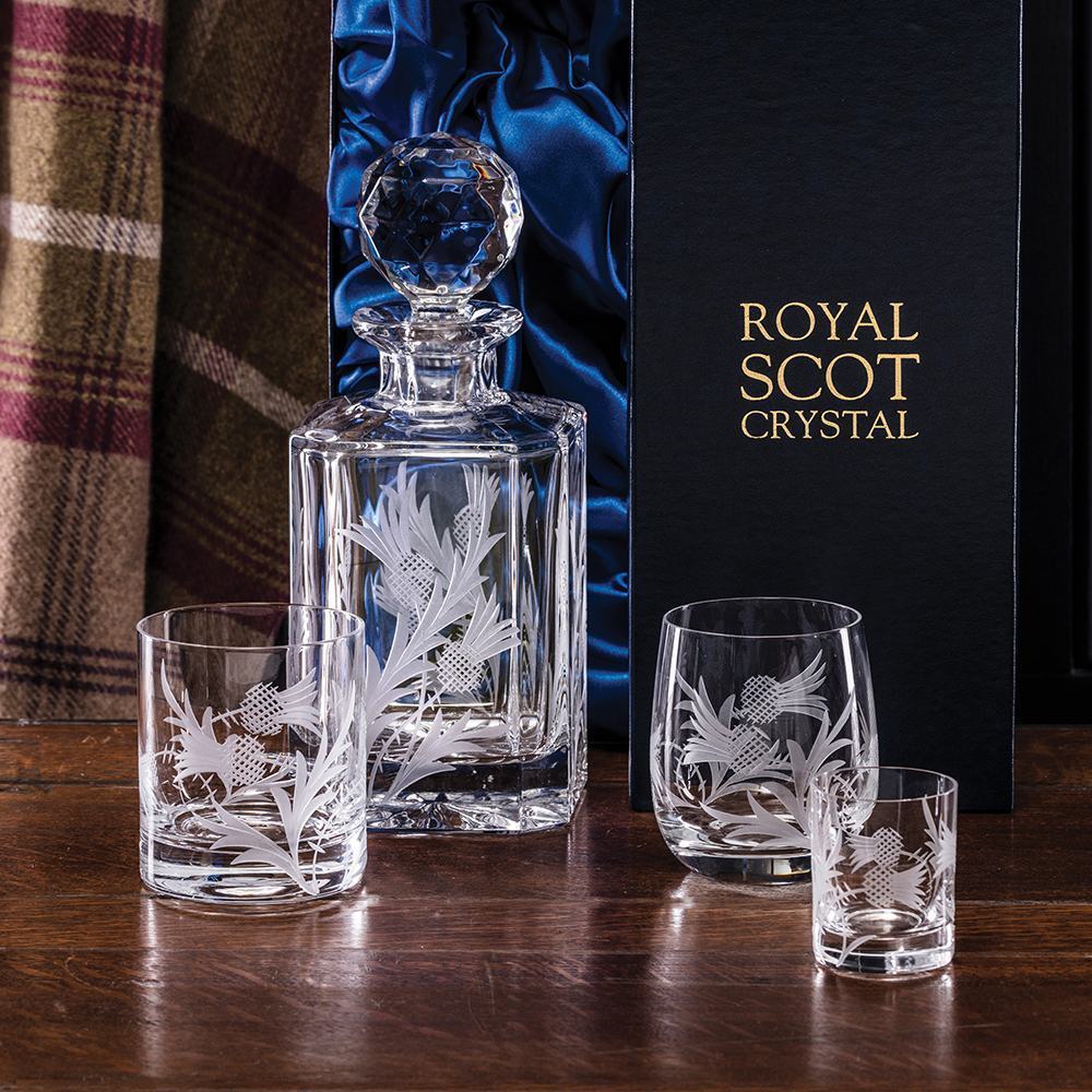 Royal Scot Crystal Flower of Scotland Set of 2 Small Wine Glasses-Goviers