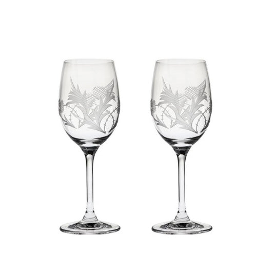 Royal Scot Crystal Flower of Scotland Set of 2 Small Wine Glasses-Goviers