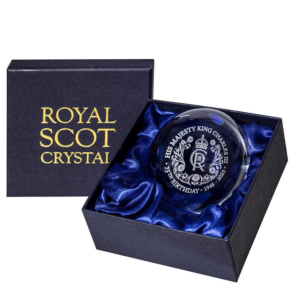 Royal Scot Crystal King's Birthday Domed Paperweight-Collectables-Goviers