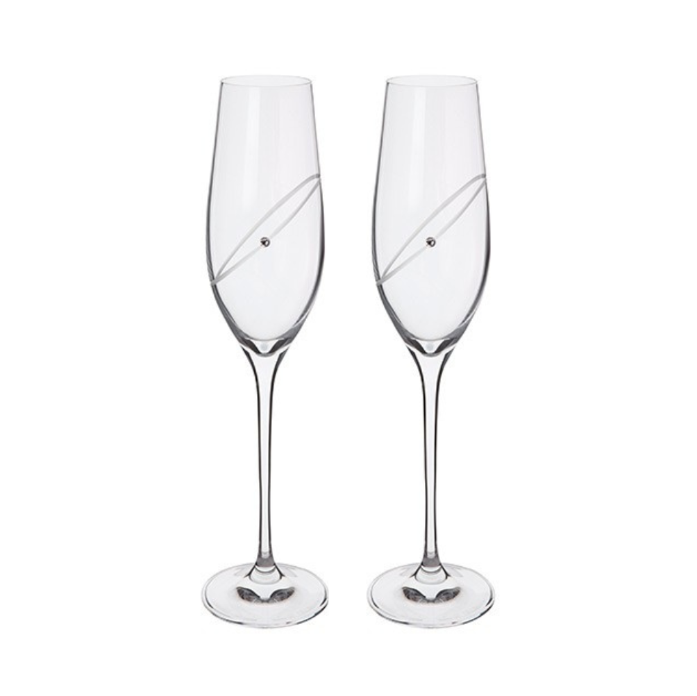 Dartington 25 Years Silver Anniversary Clear Champagne Flute Pair