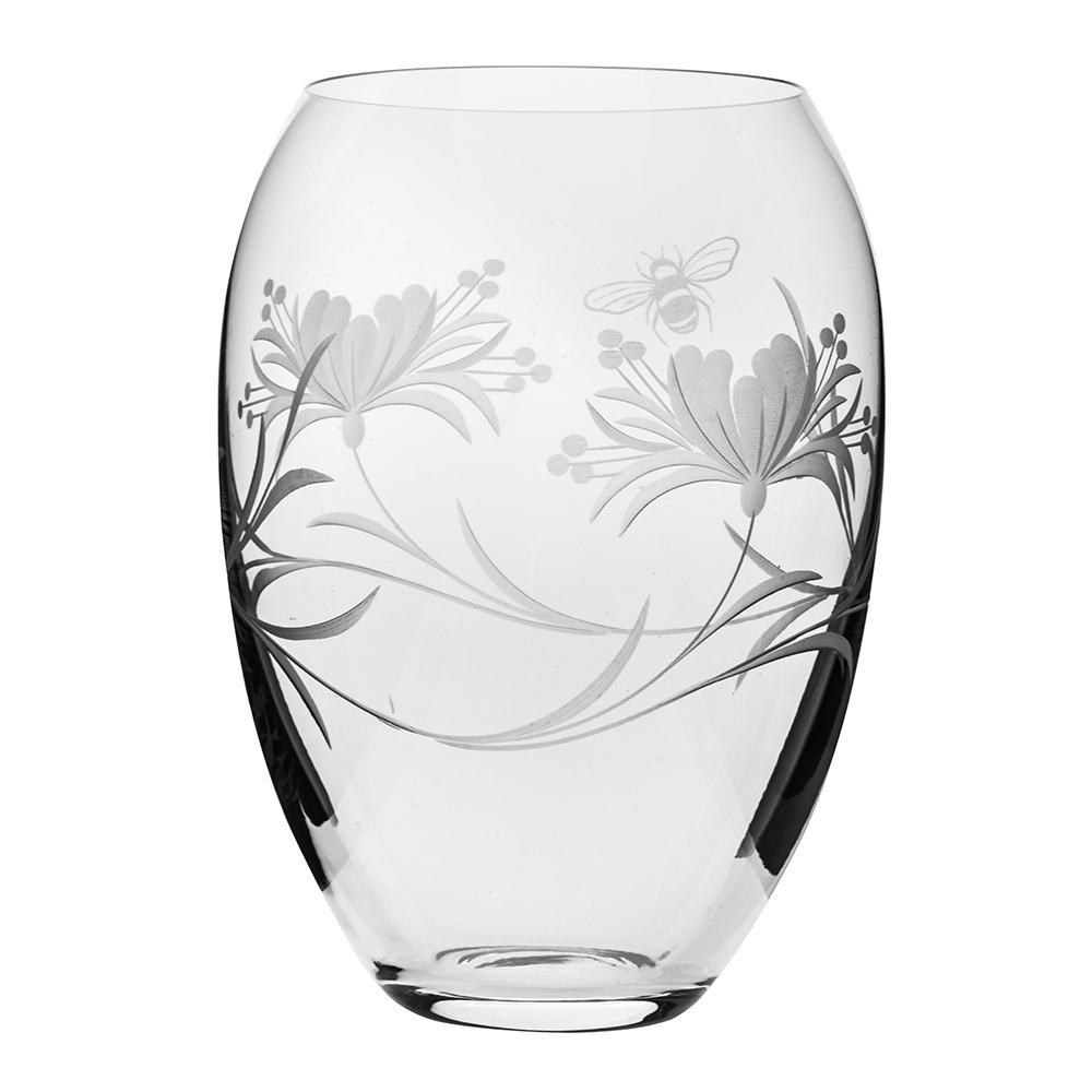 Royal Scot Crystal Bee & Honeysuckle Medium Barrel Vase 7"