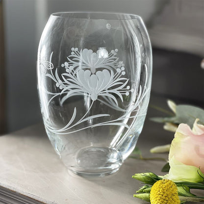 Royal Scot Crystal Bee & Honeysuckle Medium Barrel Vase 7"