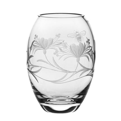 Royal Scot Crystal Bee & Honeysuckle Small Barrel Vase 6"