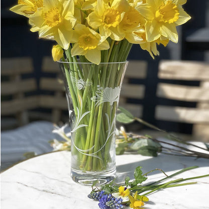 Royal Scot Crystal Bee & Honeysuckle Flared Vase 8"