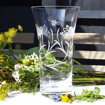 Royal Scot Crystal Bee & Honeysuckle Large Flared Vase 10.5"