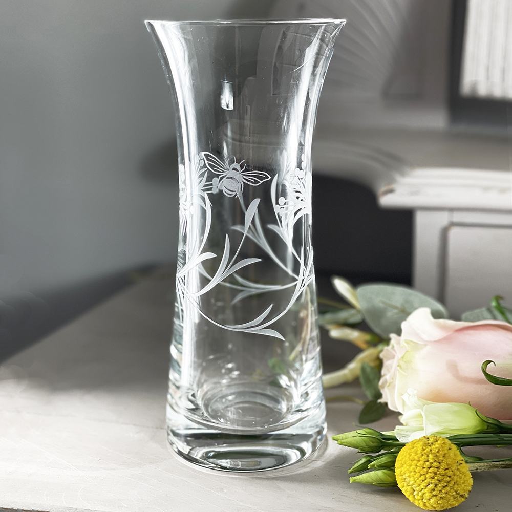 Royal Scot Crystal Bee & Honeysuckle Lily Vase 9"