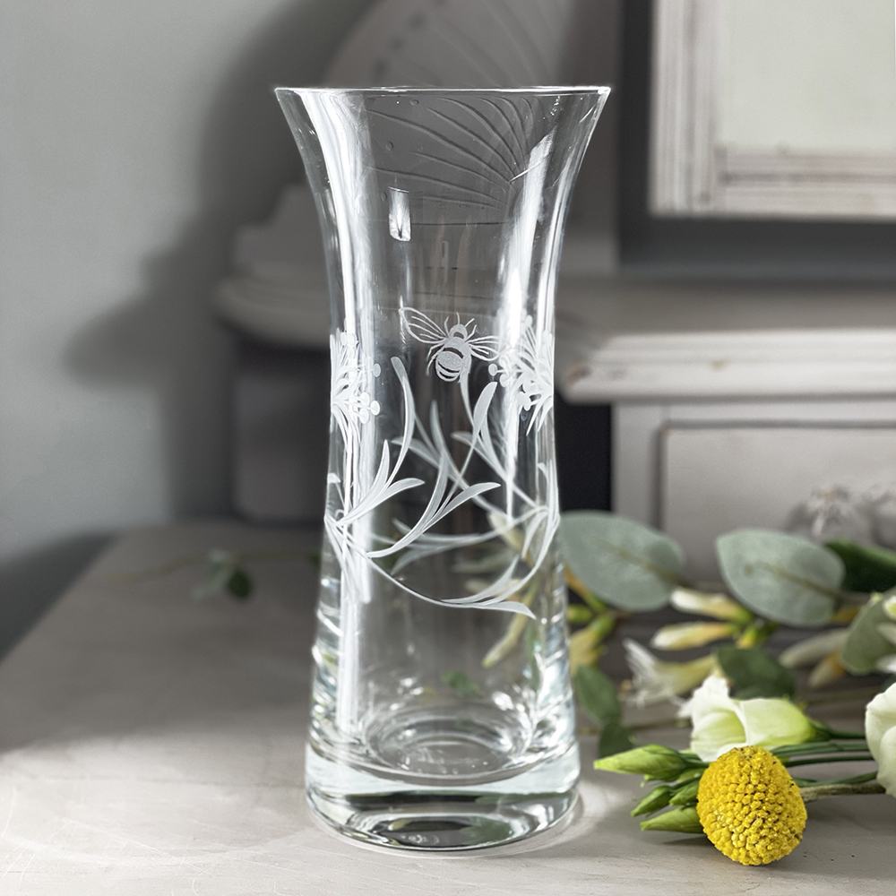 Royal Scot Crystal Bee & Honeysuckle Lily Vase 9"