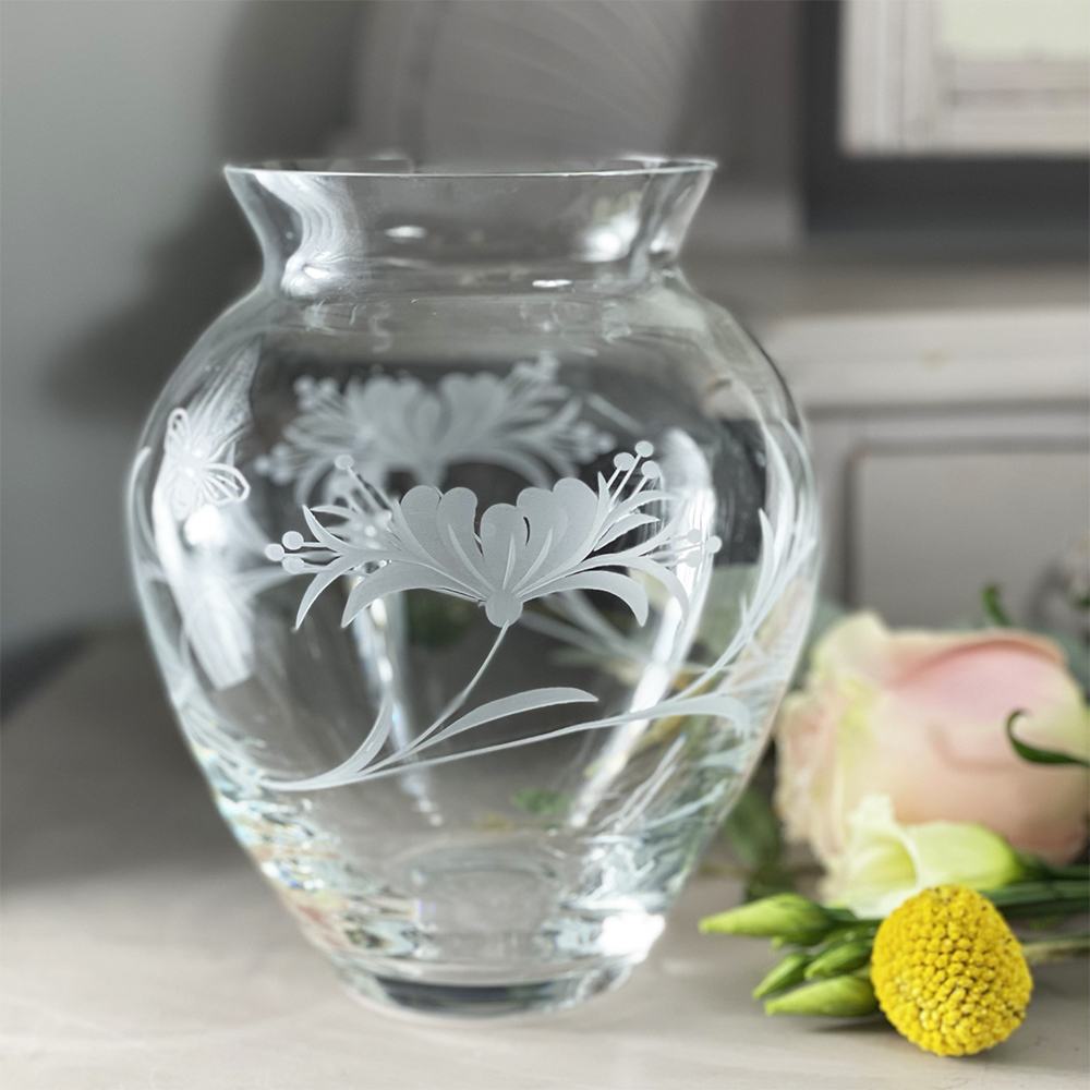 Royal Scot Crystal Bee & Honeysuckle Large Posy Vase 7"