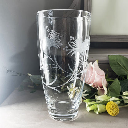 Royal Scot Crystal Bee & Honeysuckle Tall Vase 10"