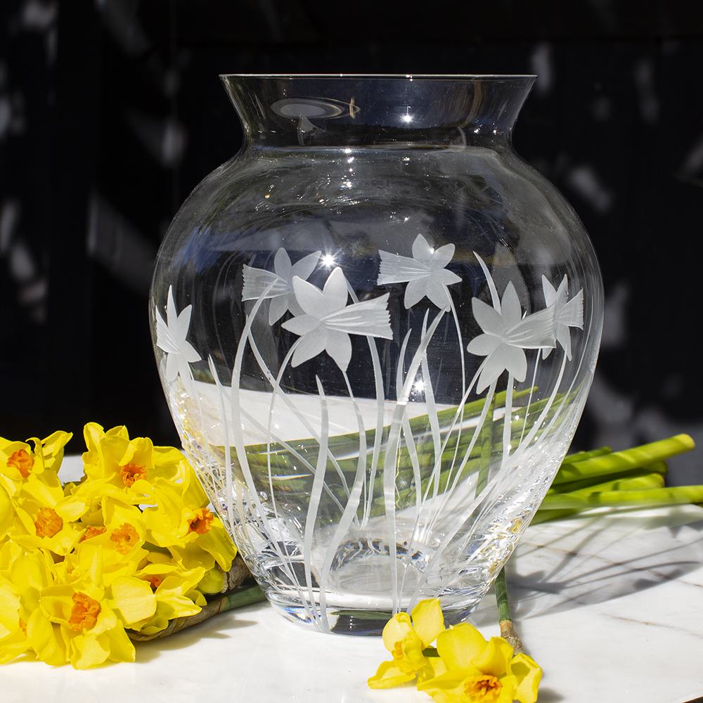 Royal Scot Crystal Daffodils Large Posy Vase 7"