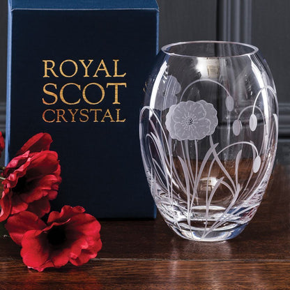 Royal Scot Crystal Poppy Field Small Barrel Vase 6"