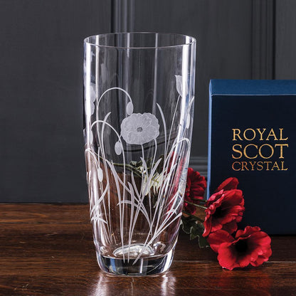 Royal Scot Crystal Poppy Field Tall Vase 10"