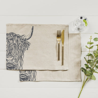 Selbrae House Highland Cow Linen Placemats-home-Goviers