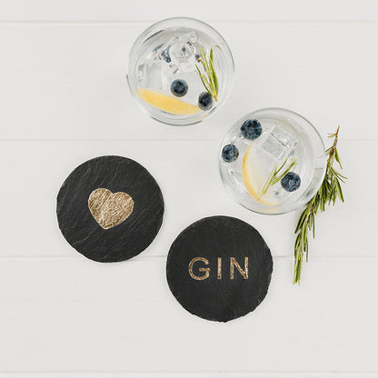 Selbrae House Love Gin Pair of Coasters Gold Leaf-Valentine-Goviers